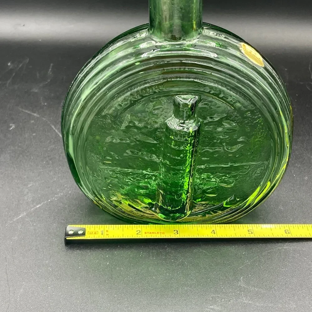 Vintage Green Glass Ribbed Decanter Bottle Empoli Made In Italy Star Top Stopper